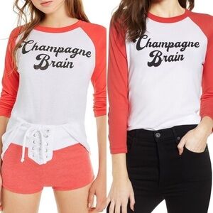 Wildfox Champagne Brain Baseball T-shirt red women’s tee large new w tag